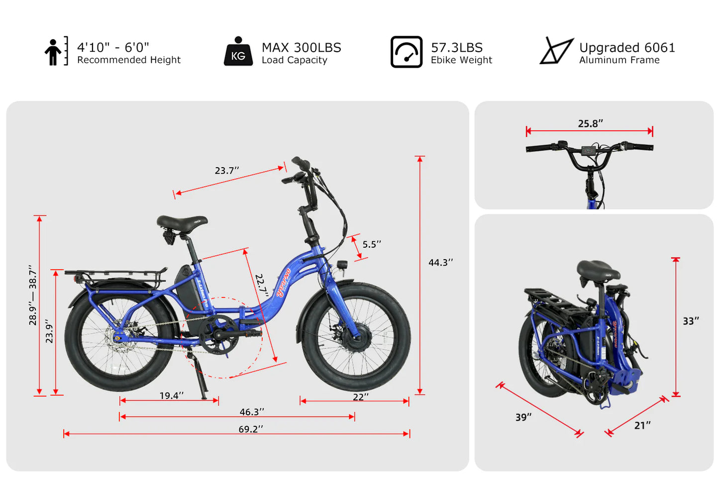 Young Electric E-Urban Pro 500W Lightweight Folding eBike | 20'' Fat Tire With 720Wh LG Battery | Torque Sensor, Internal Gear Hub, Max Speed - 20MPH