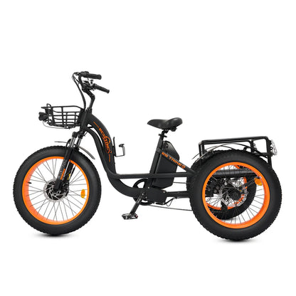 Ecotric 48V 24"x4.0 Front 20"x4.0 Rear Tires Tricycle electric bike with Front Basket + Rear Rack, Top Speed - 26MPH