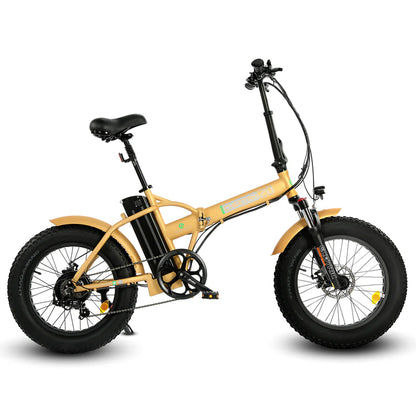 Ecotric 48V Gold portable and folding fat ebike with LCD display, Top Speed: 20 mph