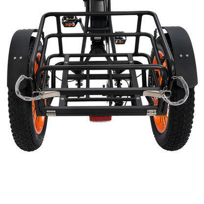 Ecotric 48V 24"x4.0 Front 20"x4.0 Rear Tires Tricycle electric bike with Front Basket + Rear Rack, Top Speed - 26MPH